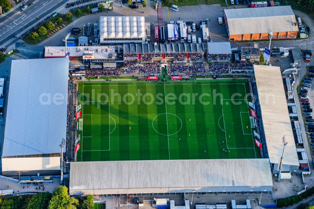 Kiel from the bird's eye view: Sports facility grounds of the Arena stadium Holstein-Stadion on Westring in the district Wik in Kiel in the state Schleswig-Holstein, Germany