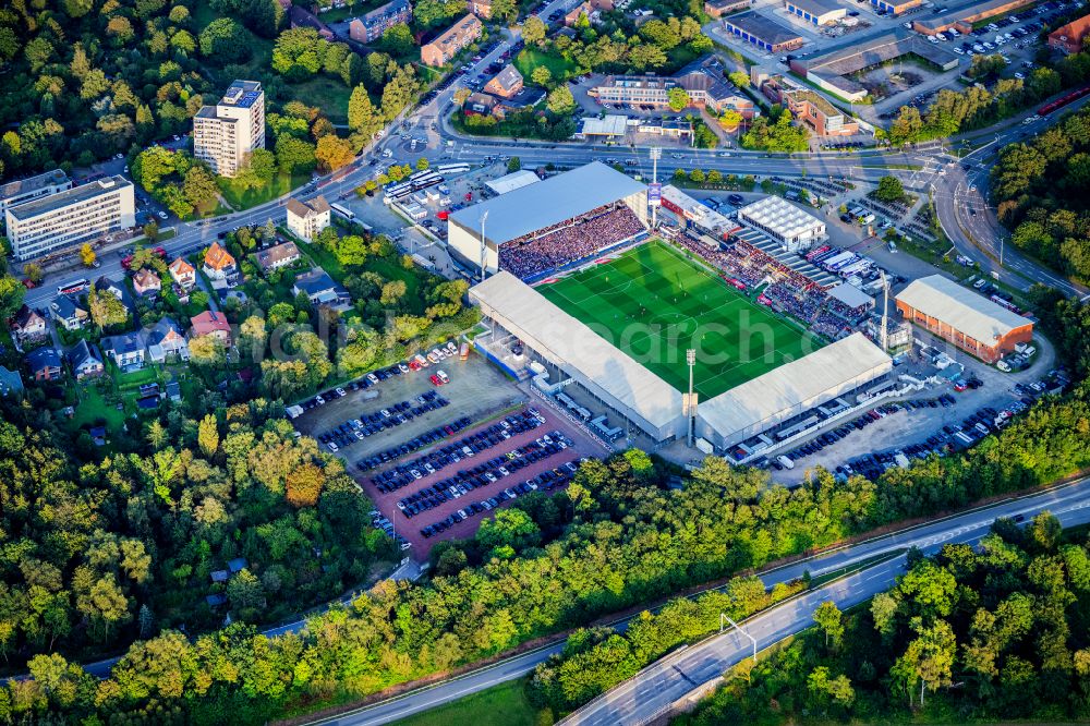 Kiel from above - Sports facility grounds of the Arena stadium Holstein-Stadion on Westring in the district Wik in Kiel in the state Schleswig-Holstein, Germany