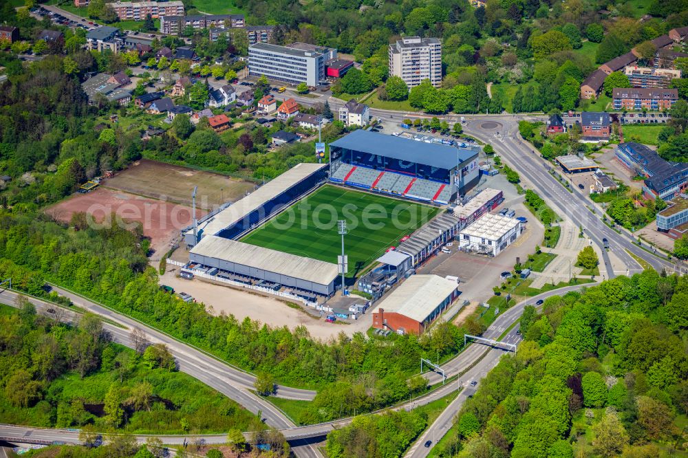 Kiel from above - Sports facility grounds of the Arena stadium Holstein-Stadion on Westring in the district Wik in Kiel in the state Schleswig-Holstein, Germany