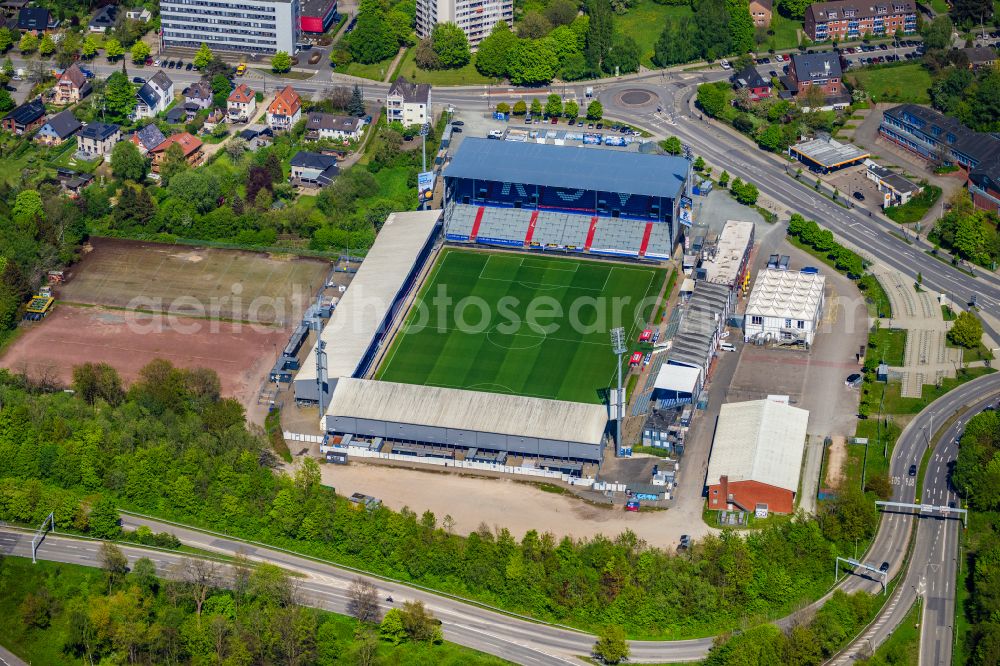 Kiel from the bird's eye view: Sports facility grounds of the Arena stadium Holstein-Stadion on Westring in the district Wik in Kiel in the state Schleswig-Holstein, Germany