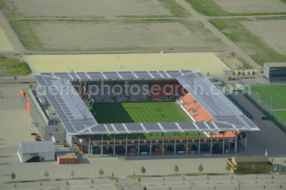 Ingolstadt from above - Sports facility grounds of the Arena stadium Audi Sportpark in Ingolstadt in the state Bavaria. The stadium is the home ground of the FC Ingolstadt 04