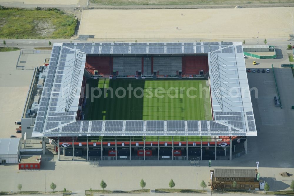 Ingolstadt from the bird's eye view: Sports facility grounds of the Arena stadium Audi Sportpark in Ingolstadt in the state Bavaria. The stadium is the home ground of the FC Ingolstadt 04