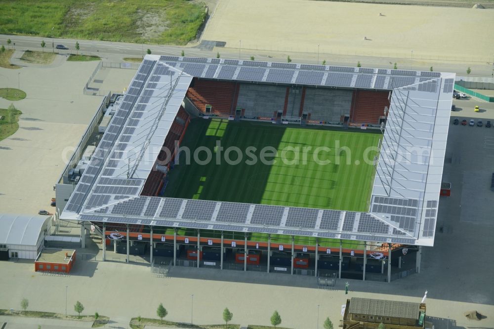 Aerial image Ingolstadt - Sports facility grounds of the Arena stadium Audi Sportpark in Ingolstadt in the state Bavaria. The stadium is the home ground of the FC Ingolstadt 04