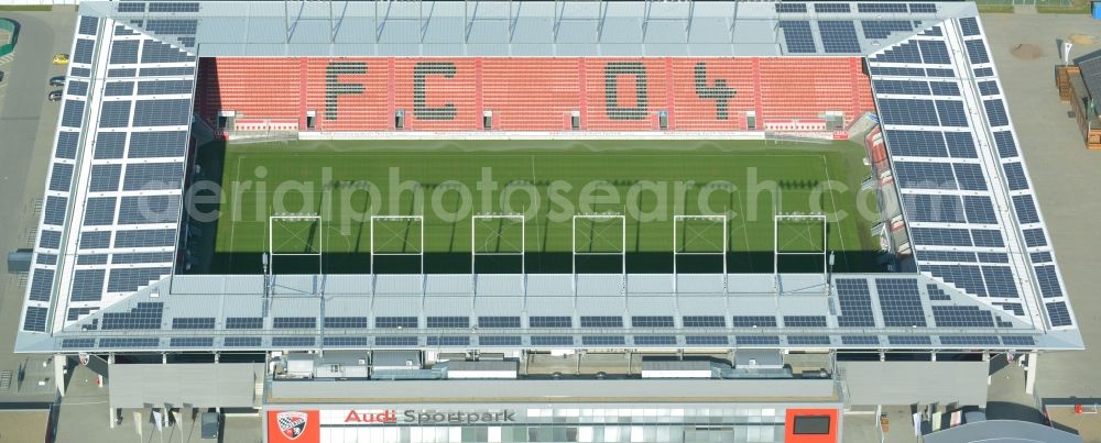 Ingolstadt from above - Sports facility grounds of the Arena stadium Audi Sportpark in Ingolstadt in the state Bavaria. The stadium is the home ground of the FC Ingolstadt 04