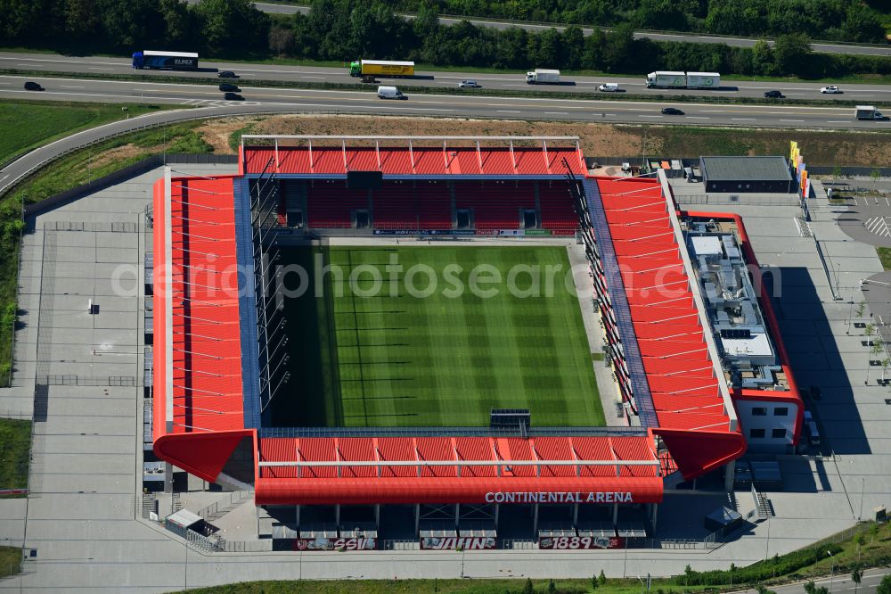 Aerial image Regensburg - Sports facility grounds of the Arena stadium Jahnstadion formerly Continental Arena on street Franz-Josef-Strauss-Allee in Regensburg in the state Bavaria, Germany