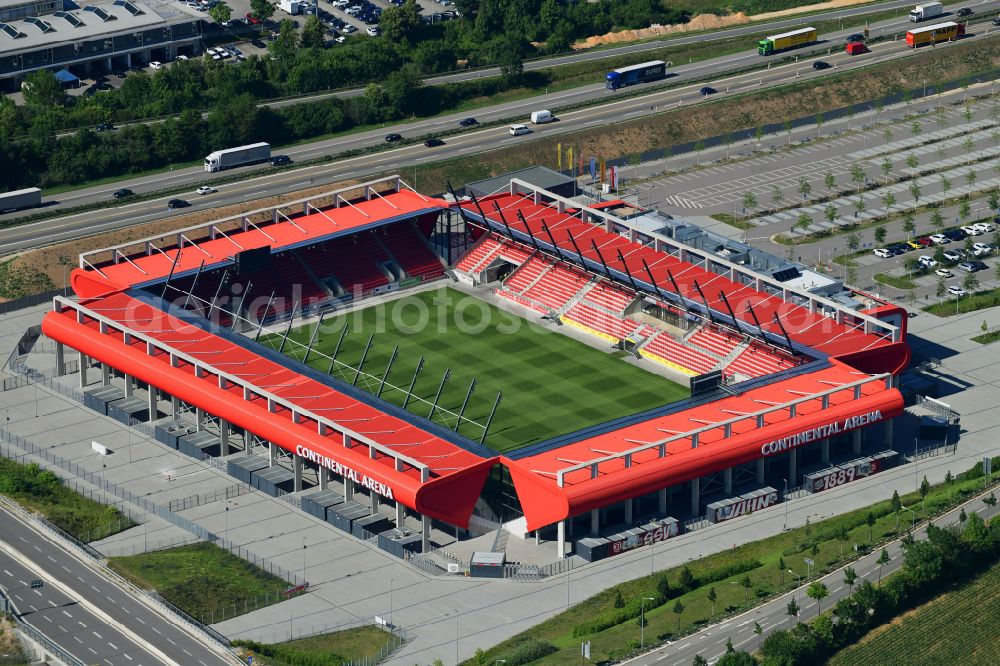 Regensburg from above - Sports facility grounds of the Arena stadium Jahnstadion formerly Continental Arena on street Franz-Josef-Strauss-Allee in Regensburg in the state Bavaria, Germany