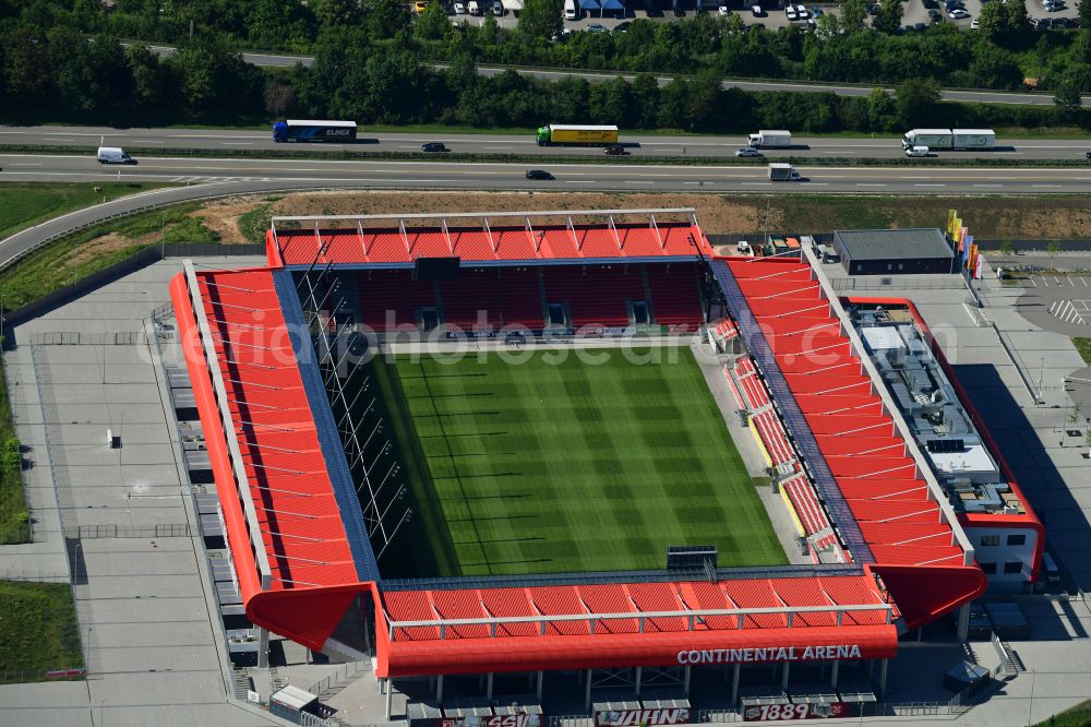 Regensburg from the bird's eye view: Sports facility grounds of the Arena stadium Jahnstadion formerly Continental Arena on street Franz-Josef-Strauss-Allee in Regensburg in the state Bavaria, Germany