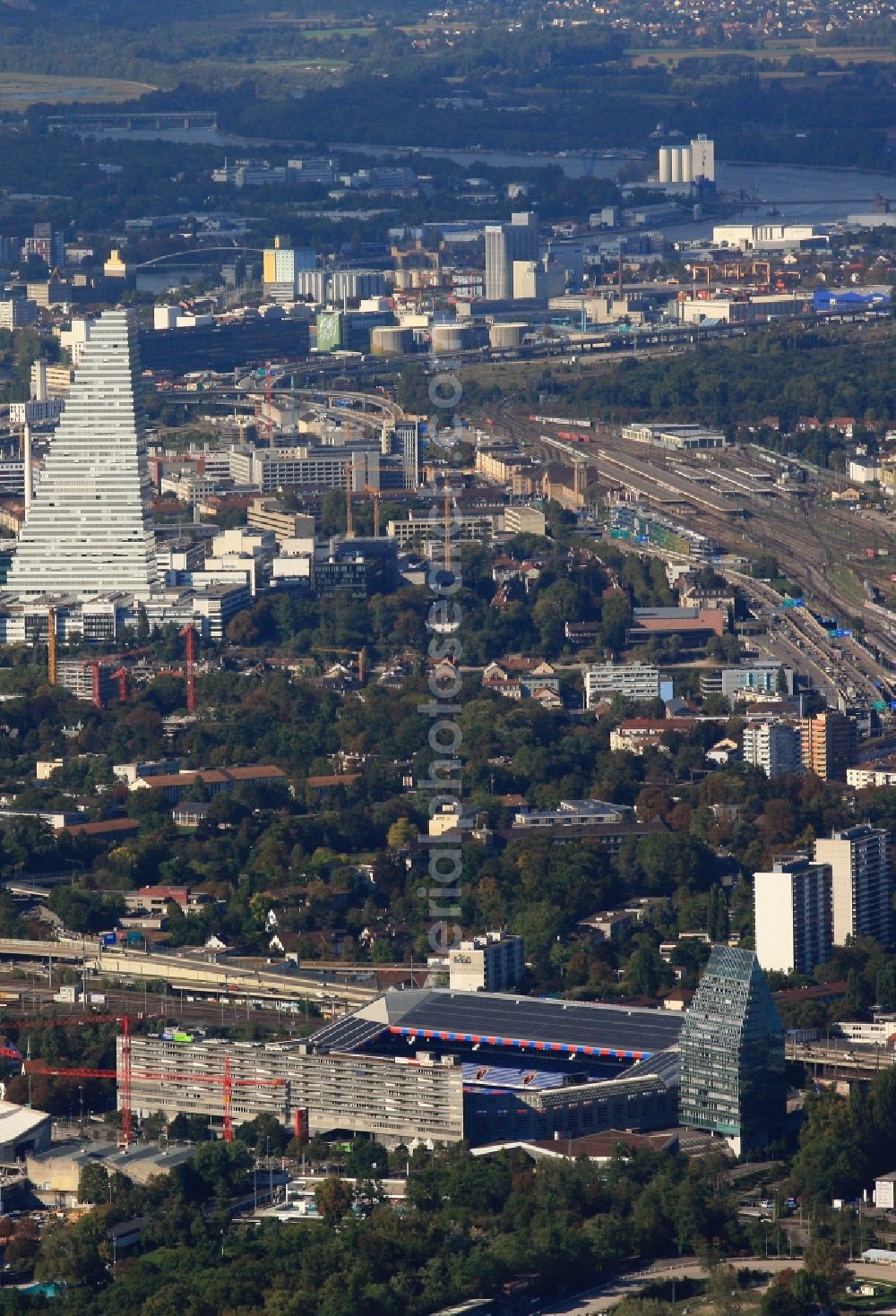 Aerial image Basel - Sports facility grounds of the Arena stadium St. Jakob-Park in the district Sankt Alban in Basel in Switzerland