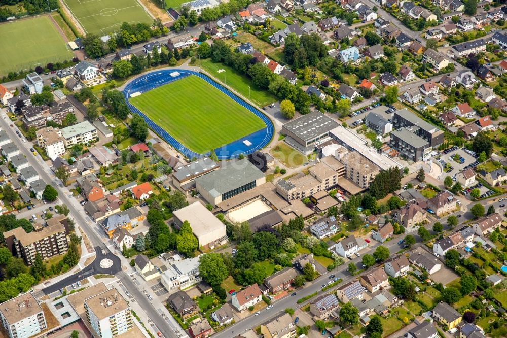 Kamen from above - Sports facility grounds of the Arena stadium in Kamen in the state North Rhine-Westphalia