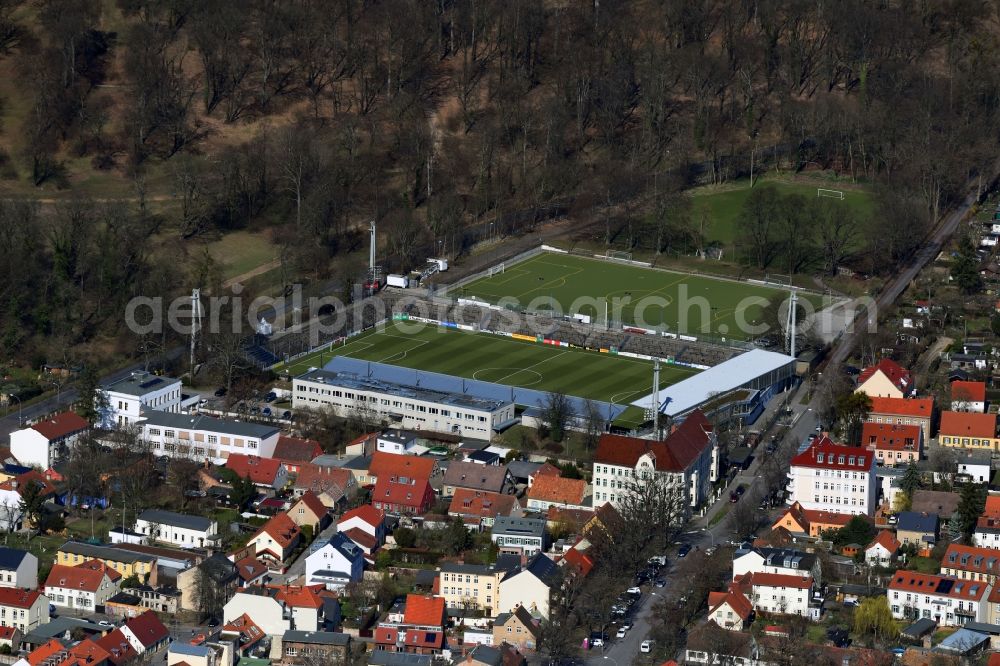 Aerial photograph Potsdam - Sports facility grounds of the Arena stadium Karl-Liebknecht-Stadion on Karl-Liebknecht-Strasse in the district Babelsberg in Potsdam in the state Brandenburg