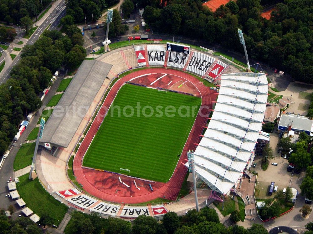 Karlsruhe from above - Sports facility grounds of the Arena stadium in Karlsruhe in the state Baden-Wuerttemberg