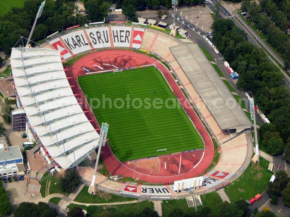 Aerial photograph Karlsruhe - Sports facility grounds of the Arena stadium in Karlsruhe in the state Baden-Wuerttemberg