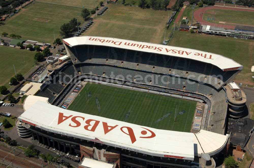 Durban from the bird's eye view: Sports facility area of the arena of the stadium Kings Park Stadium (formerly ABSA Stadium) on Jacko Jackson Drive in Durban in KwaZulu-Natal, South Africa