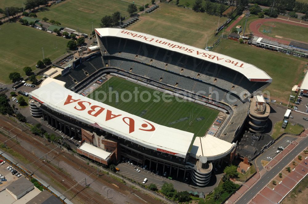 Aerial image Durban - Sports facility area of the arena of the stadium Kings Park Stadium (formerly ABSA Stadium) on Jacko Jackson Drive in Durban in KwaZulu-Natal, South Africa