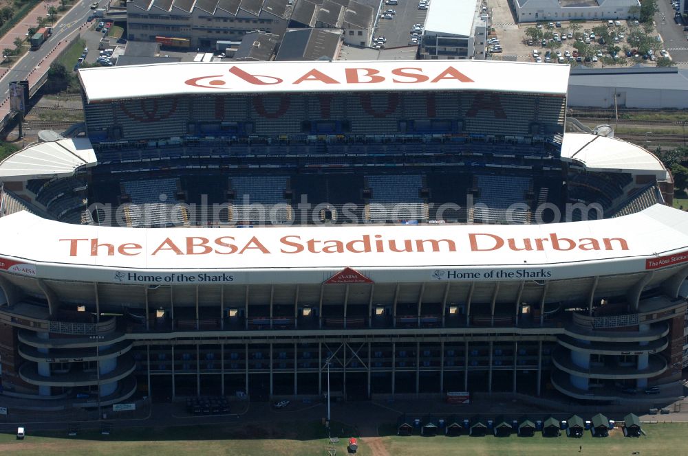 Durban from the bird's eye view: Sports facility area of the arena of the stadium Kings Park Stadium (formerly ABSA Stadium) on Jacko Jackson Drive in Durban in KwaZulu-Natal, South Africa