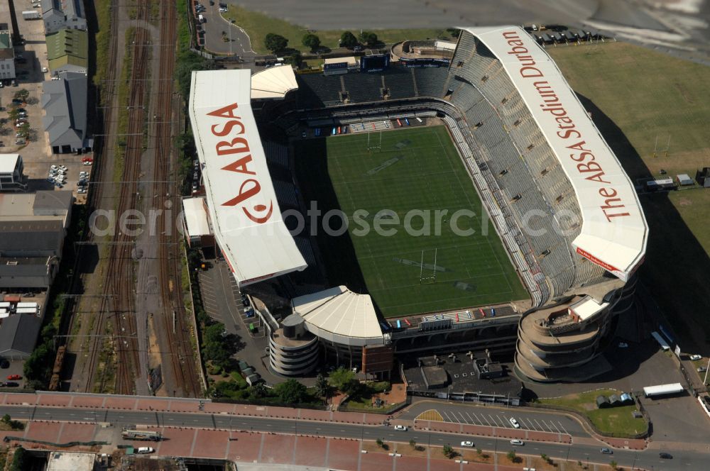 Durban from the bird's eye view: Sports facility area of the arena of the stadium Kings Park Stadium (formerly ABSA Stadium) on Jacko Jackson Drive in Durban in KwaZulu-Natal, South Africa