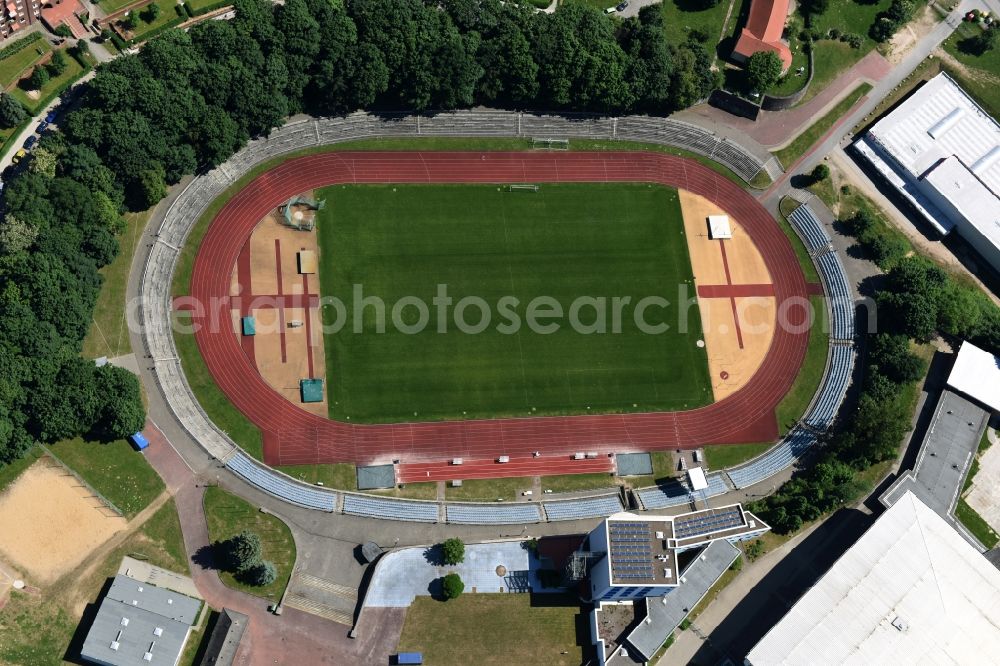 Aerial photograph Schwerin - Sports facility grounds of the Arena stadium Lambrechtsgrund in Schwerin in the state Mecklenburg - Western Pomerania