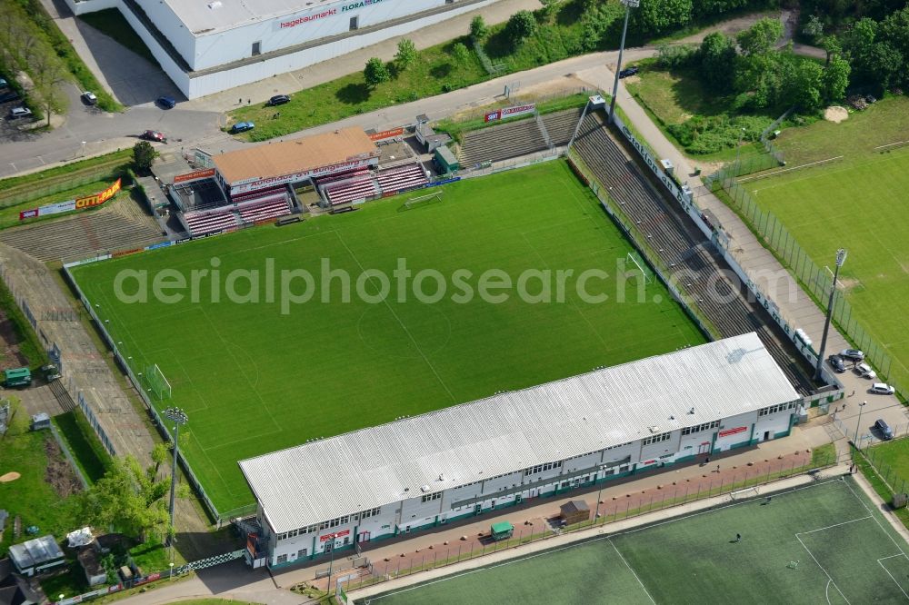 Lübeck from the bird's eye view: Sports facility grounds of the stadium in Luebeck in the state Schleswig-Holstein