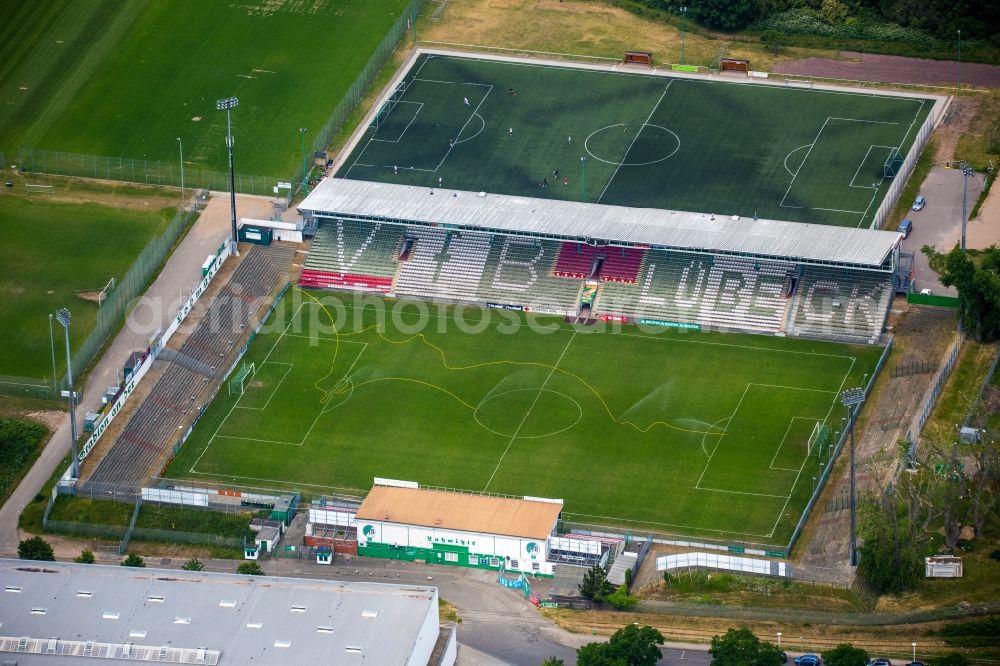 Lübeck from the bird's eye view: Sports facility grounds of the stadium in Luebeck in the state Schleswig-Holstein