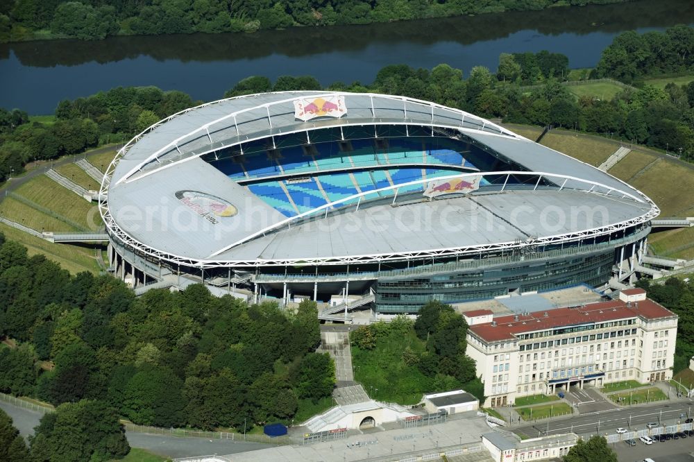 Leipzig from the bird's eye view: Sports facility grounds of the Arena stadium Red Bull Arena Am Sportforum in Leipzig in the state Saxony