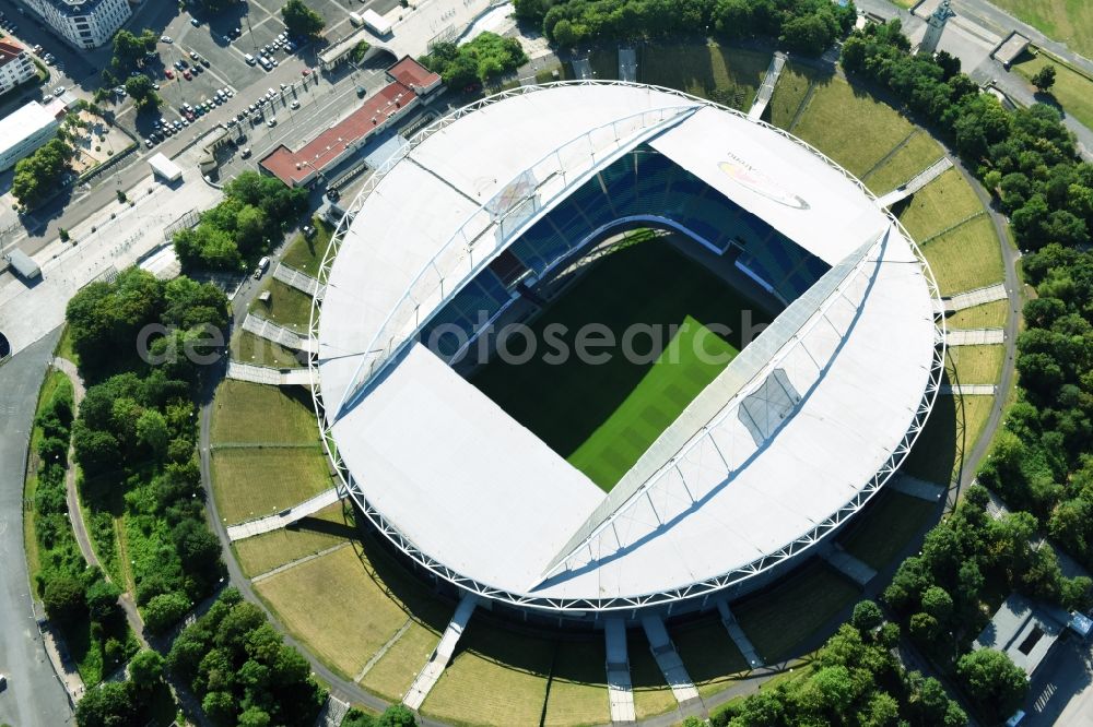 Aerial photograph Leipzig - Sports facility grounds of the Arena stadium Red Bull Arena Am Sportforum in Leipzig in the state Saxony