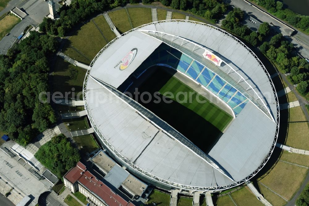 Leipzig from above - Sports facility grounds of the Arena stadium Red Bull Arena Am Sportforum in Leipzig in the state Saxony