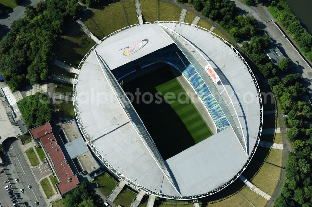 Leipzig from the bird's eye view: Sports facility grounds of the Arena stadium Red Bull Arena Am Sportforum in Leipzig in the state Saxony