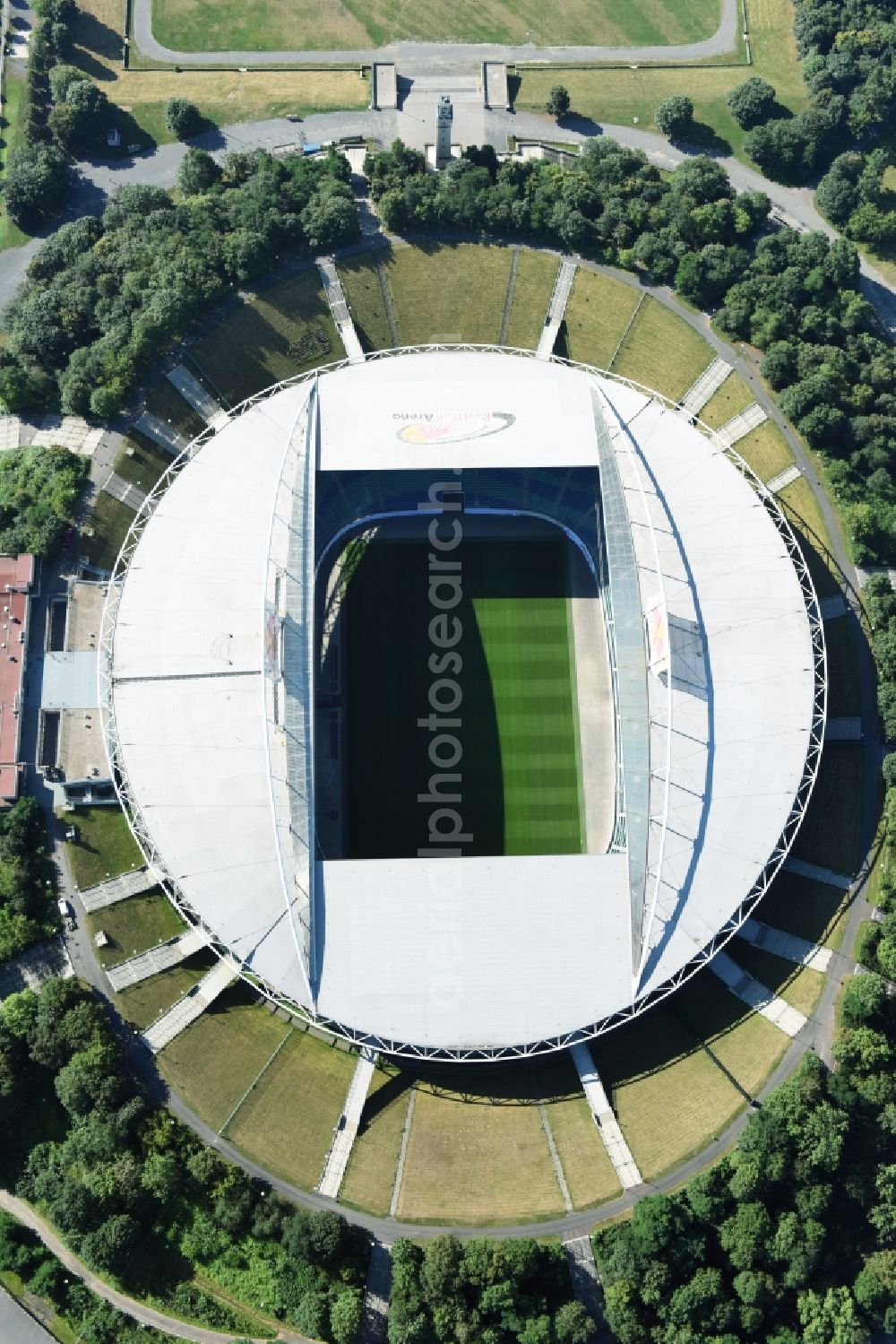 Aerial photograph Leipzig - Sports facility grounds of the Arena stadium Red Bull Arena Am Sportforum in Leipzig in the state Saxony