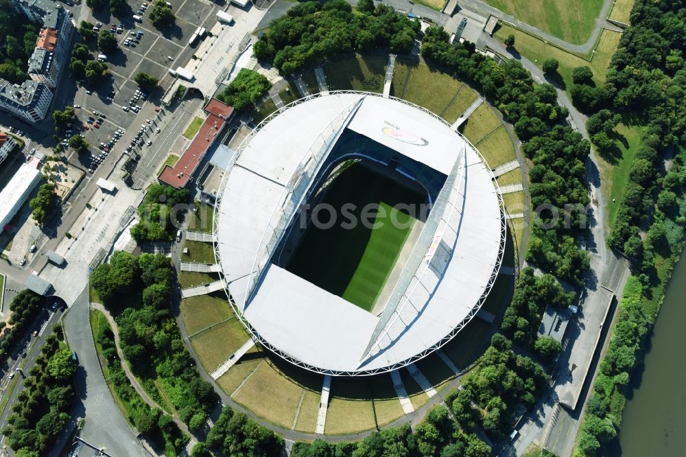 Leipzig from above - Sports facility grounds of the Arena stadium Red Bull Arena Am Sportforum in Leipzig in the state Saxony