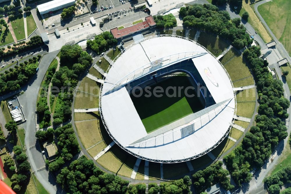 Leipzig from the bird's eye view: Sports facility grounds of the Arena stadium Red Bull Arena Am Sportforum in Leipzig in the state Saxony