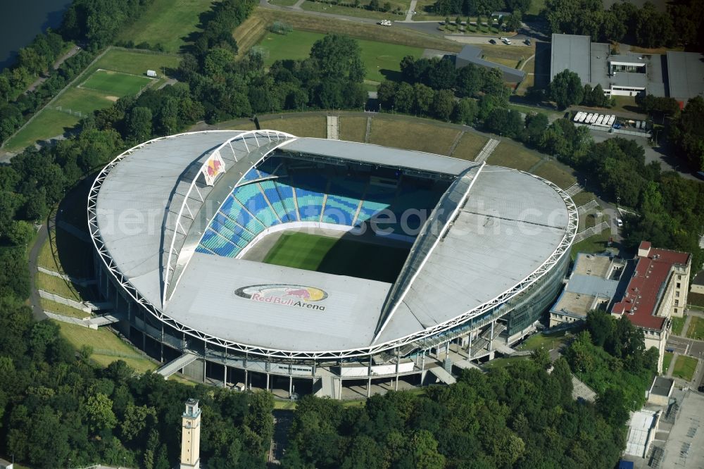 Aerial photograph Leipzig - Sports facility grounds of the Arena stadium Red Bull Arena Am Sportforum in Leipzig in the state Saxony