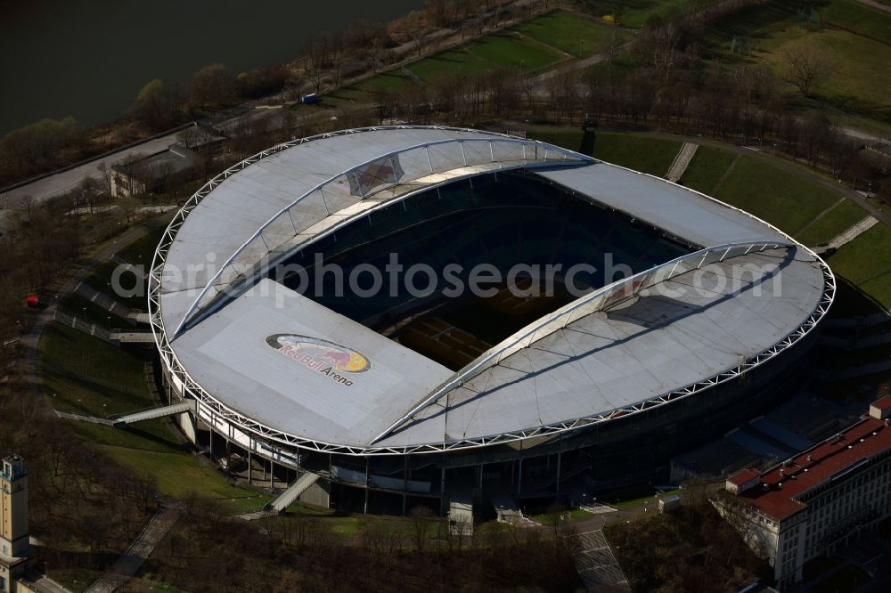 Aerial image Leipzig - Sports facility grounds of the Arena stadium Red Bull Arena Am Sportforum in Leipzig in the state Saxony