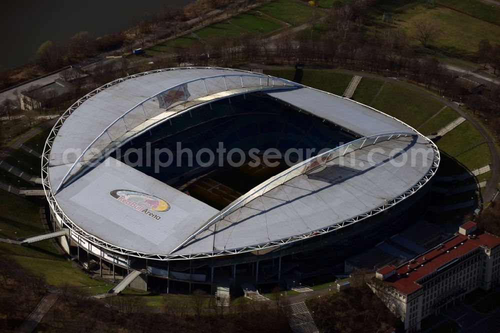 Aerial photograph Leipzig - Sports facility grounds of the Arena stadium Red Bull Arena Am Sportforum in Leipzig in the state Saxony