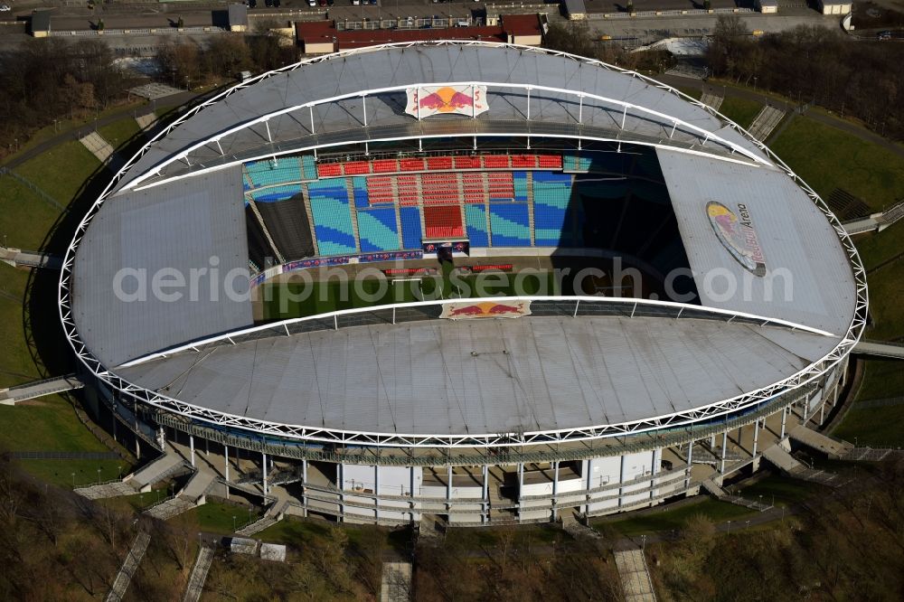 Aerial photograph Leipzig - Sports facility grounds of the Arena stadium Red Bull Arena Am Sportforum in Leipzig in the state Saxony