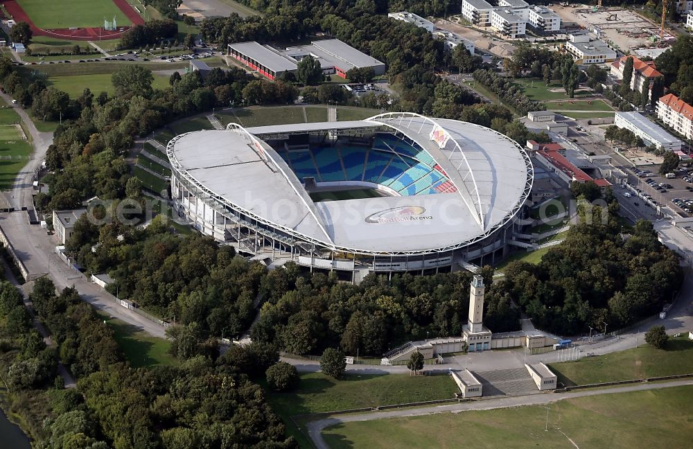 Aerial photograph Leipzig - Sports facility grounds of the Arena stadium Red Bull Arena Am Sportforum in Leipzig in the state Saxony