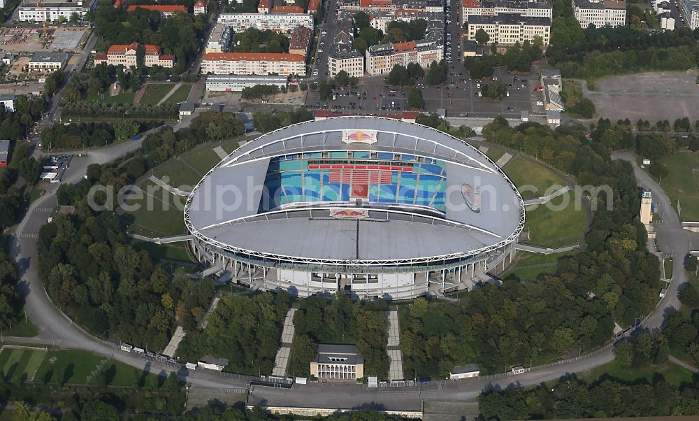 Aerial image Leipzig - Sports facility grounds of the Arena stadium Red Bull Arena Am Sportforum in Leipzig in the state Saxony