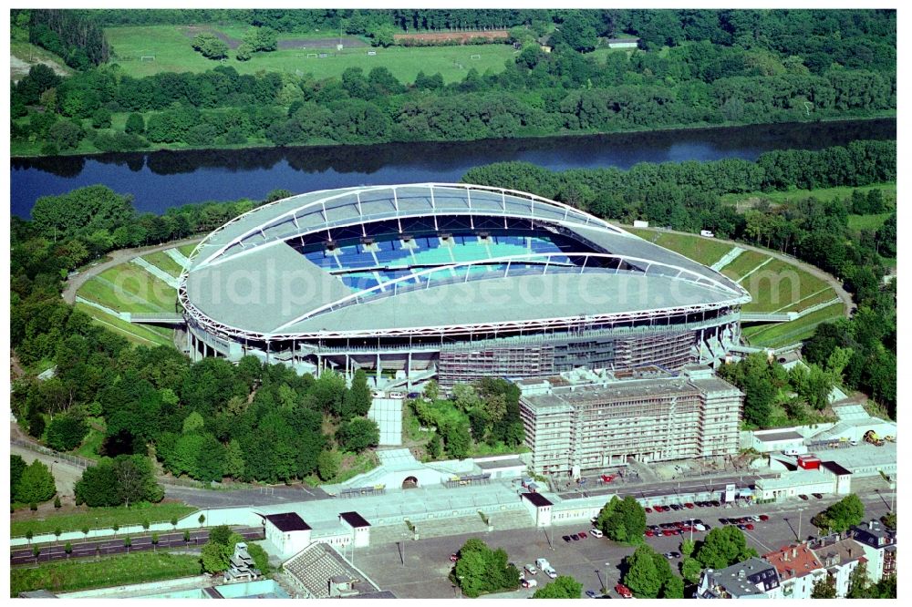 Aerial photograph Leipzig - Sports facility grounds of the Arena stadium Red Bull Arena Am Sportforum in Leipzig in the state Saxony