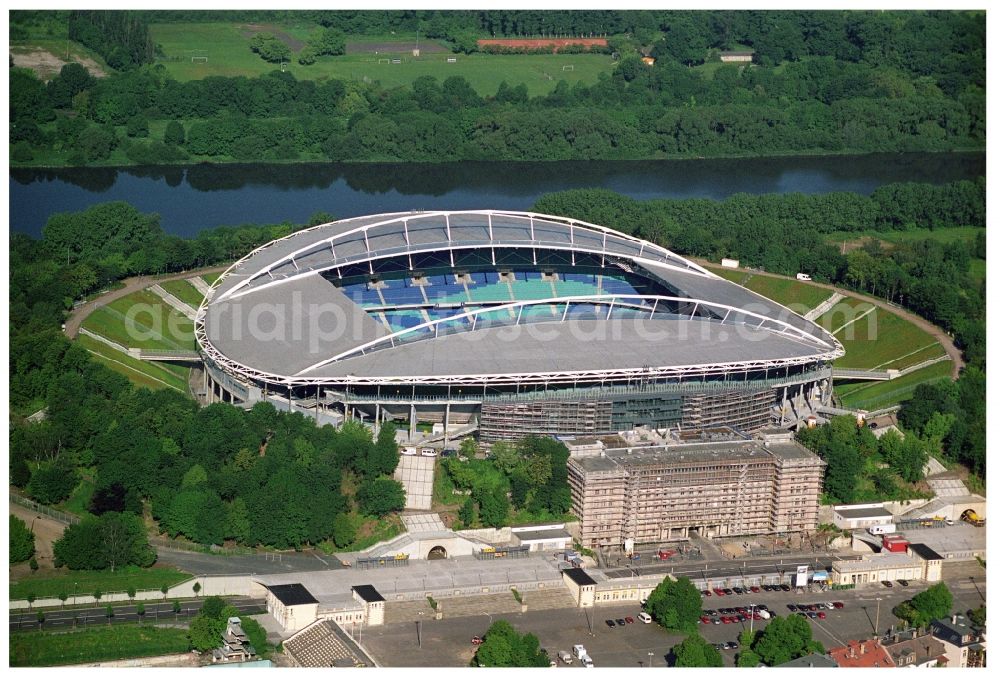 Leipzig from above - Sports facility grounds of the Arena stadium Red Bull Arena Am Sportforum in Leipzig in the state Saxony