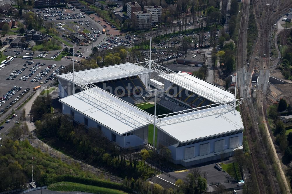 Lens from above - Sports facility grounds of the arena of the stadium Stade Bollaert-Delelis before European Football Championship Euro 2016 in Lens in Nord-Pas-de-Calais Picardy, France