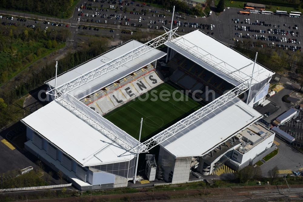 Aerial photograph Lens - Sports facility grounds of the arena of the stadium Stade Bollaert-Delelis before European Football Championship Euro 2016 in Lens in Nord-Pas-de-Calais Picardy, France