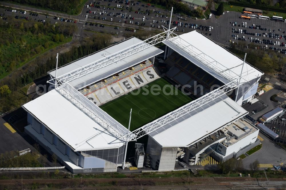 Lens from above - Sports facility grounds of the arena of the stadium Stade Bollaert-Delelis before European Football Championship Euro 2016 in Lens in Nord-Pas-de-Calais Picardy, France