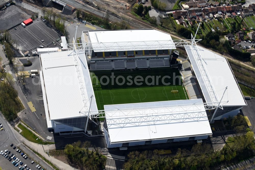 Aerial image Lens - Sports facility grounds of the arena of the stadium Stade Bollaert-Delelis before European Football Championship Euro 2016 in Lens in Nord-Pas-de-Calais Picardy, France