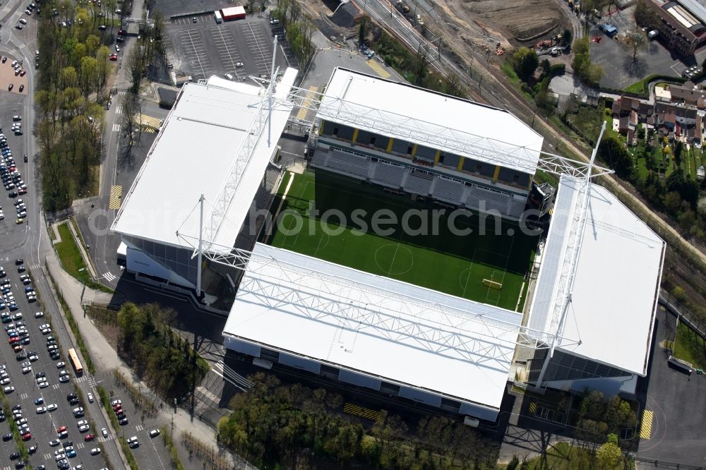 Lens from above - Sports facility grounds of the arena of the stadium Stade Bollaert-Delelis before European Football Championship Euro 2016 in Lens in Nord-Pas-de-Calais Picardy, France