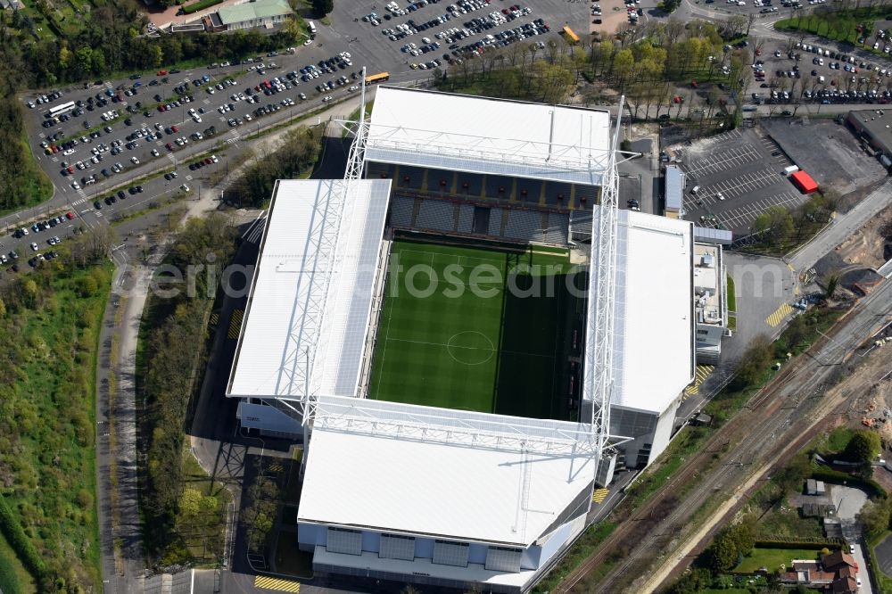 Lens from above - Sports facility grounds of the arena of the stadium Stade Bollaert-Delelis before European Football Championship Euro 2016 in Lens in Nord-Pas-de-Calais Picardy, France