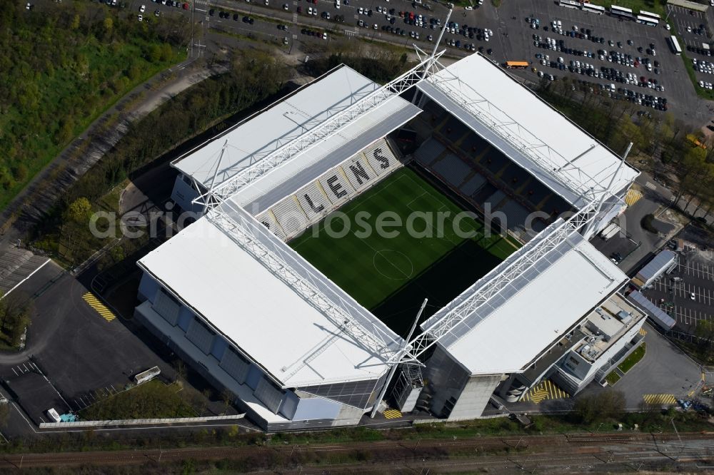 Aerial image Lens - Sports facility grounds of the arena of the stadium Stade Bollaert-Delelis before European Football Championship Euro 2016 in Lens in Nord-Pas-de-Calais Picardy, France