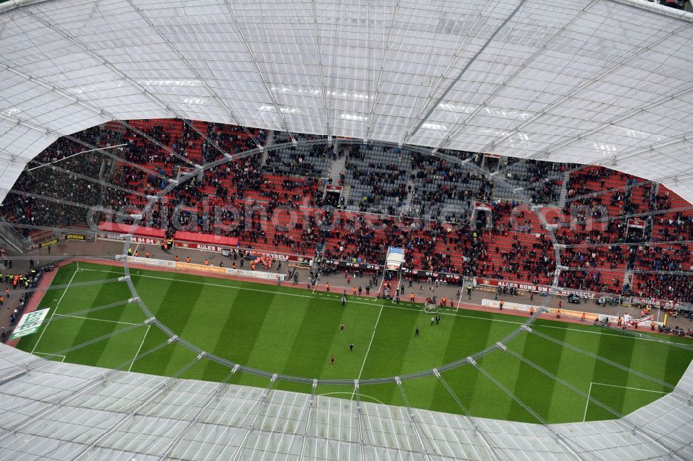 Aerial image Leverkusen - Sports facility grounds of the Arena stadium BayArena on Bismarckstrasse in Leverkusen in the state North Rhine-Westphalia