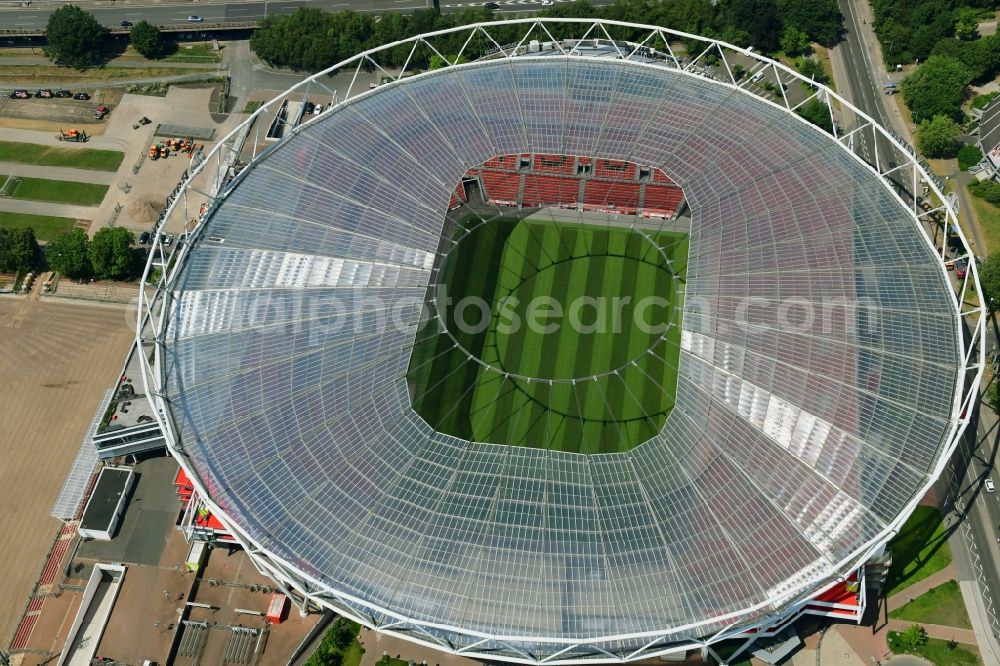 Aerial image Leverkusen - Sports facility grounds of the Arena stadium BayArena on Bismarckstrasse in Leverkusen in the state North Rhine-Westphalia