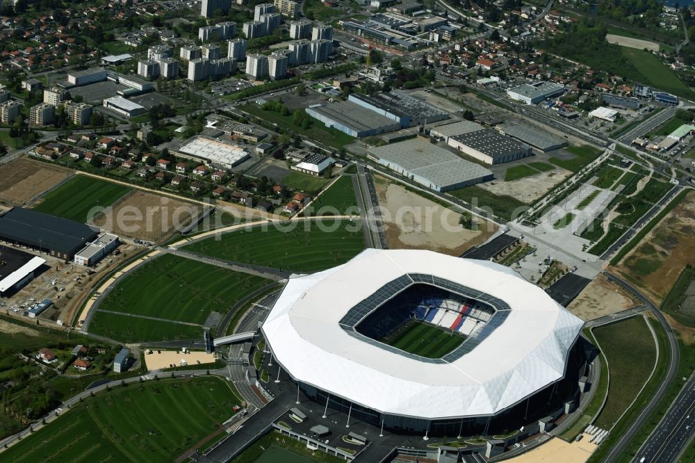 Lyon Decines-Charpieu from above - Sports facility grounds of the Arena stadium Stade des Lumieres im Parc Olympique Lyonnais before the European Football Championship 2016 in Lyon - Decines-Charpieu in Auvergne Rhone-Alpes, France