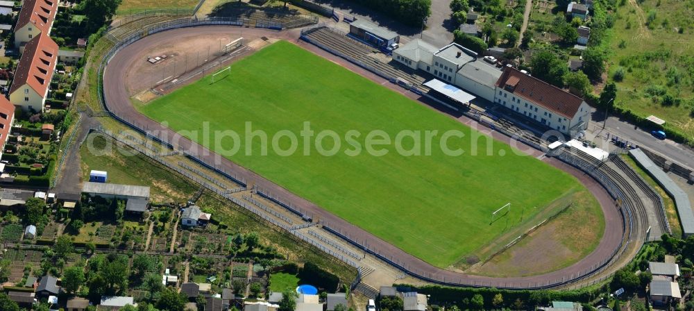 Magdeburg Sudenburg from the bird's eye view: Sports facility grounds of the Arena stadium in Magdeburg Sudenburg in the state Saxony-Anhalt