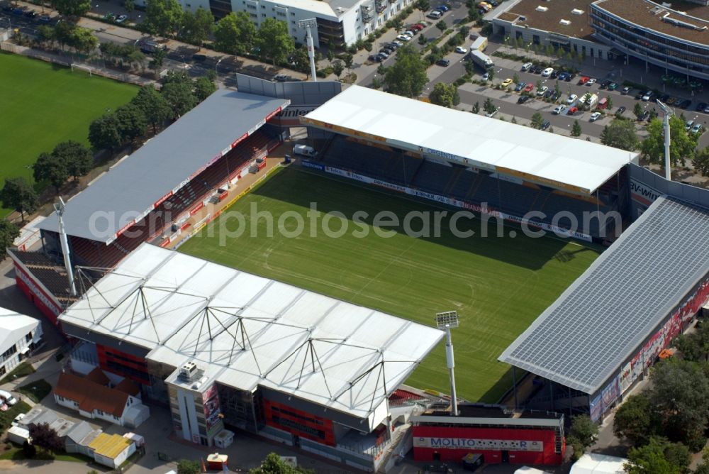 Mainz from above - Sports facility grounds of the Arena stadium in Mainz in the state Rhineland-Palatinate